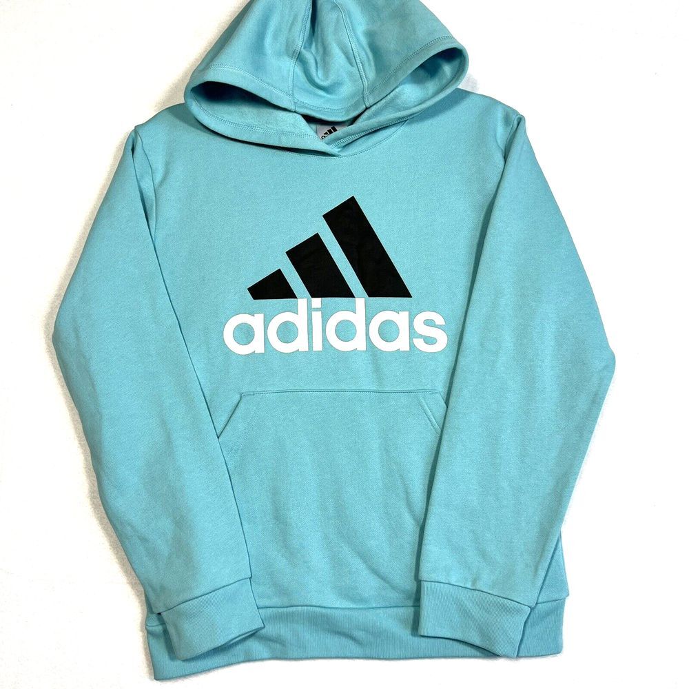Adidas Large 14-16 Hoodie‎ Sweatshirt Regular Fit Front Pocket Turquoise Blue